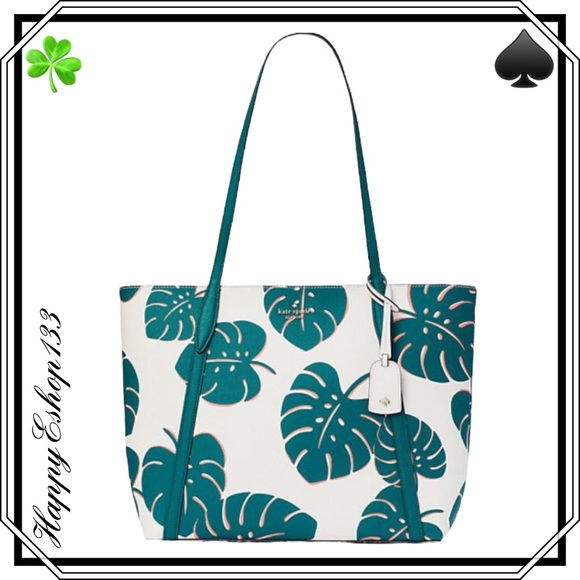 ♠️ kate spade Cara Monstera Leaves Printed Large Tote Bag, Cream Multi - Picture 16 of 16